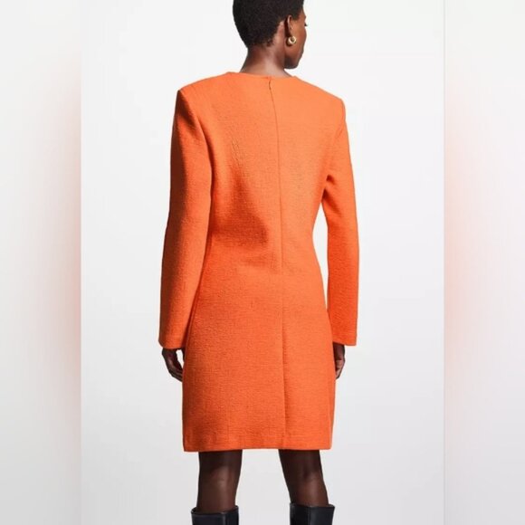 New COS Orange Cotton Wool Padded Shoulder Dress XS - Picture 3 of 9